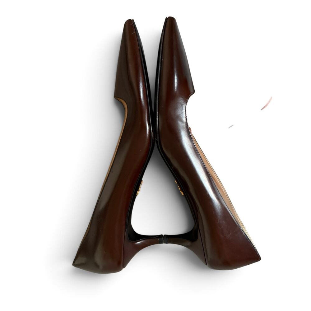 Vintage 90s Y2K Prada Milano Brown Leather Pointed Toe Kitten Heel Pumps Size 39 - Picture 6 of 11